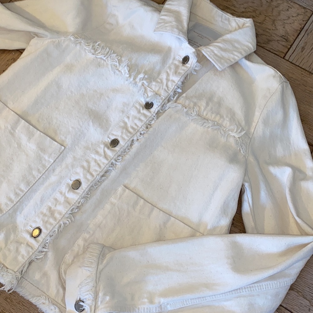 Zara Off White Denim Jacket with fringe